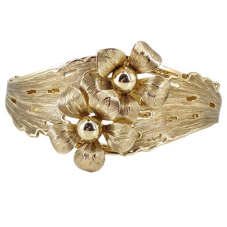 Vintage Whiting & Davis Gold-Tone Floral Clamper Bracelet