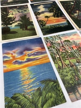 9 pc 1947-1953 Moonrise, Sunset, Hawaii & Florida Postcards