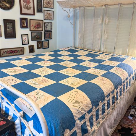 Antique Hand-Embroidered "Picket Fence" Quilt