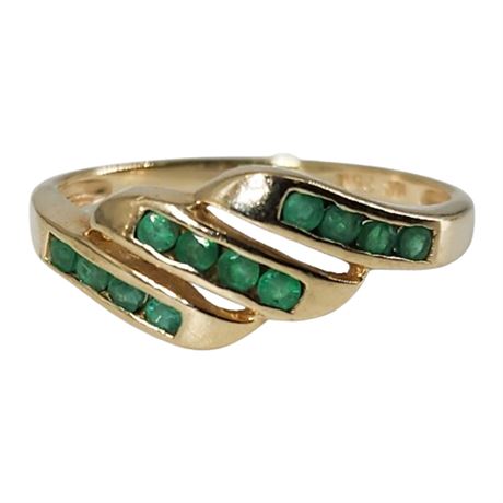 Vintage Signed PDN 10K Gold Emerald Ring, Sz 7