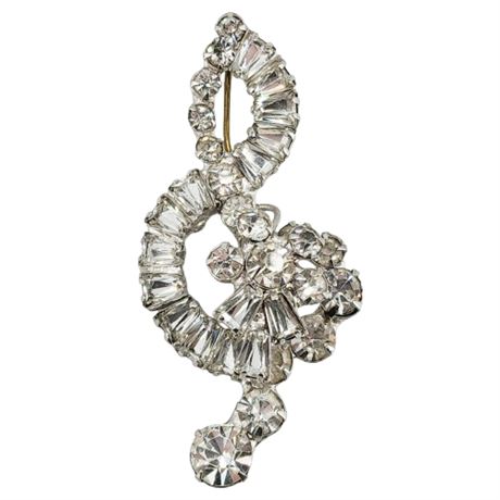 Vintage Older JULIANA D&E Prong Set Rhinestone Treble Clef Brooch