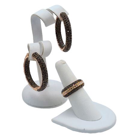 Signed Bronzallure Rhinestone Earrings & Ring Set