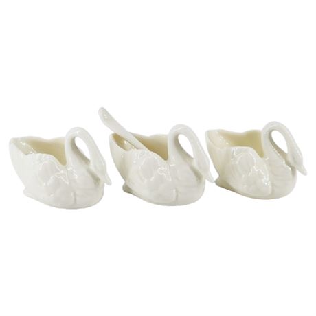 Three Vintage LENOX 2" Swan Form Salt Dip w/ Closed Tail, Green Stamp