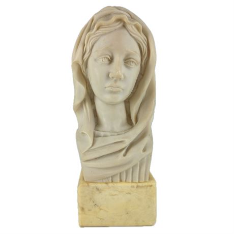Vintage Carved Alabaster Madonna Bust on Marble Base