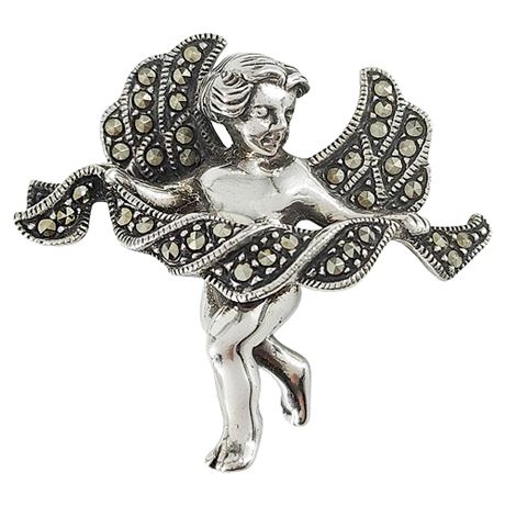 Vintage Signed Judith Jack Sterling Silver Marcasite Putto Brooch
