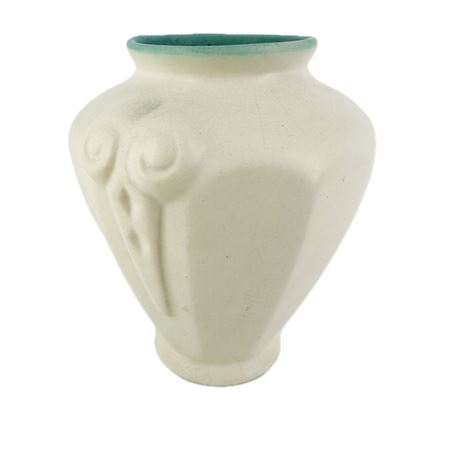 Vintage Coors Pottery Cream/ Blue Deco Vase