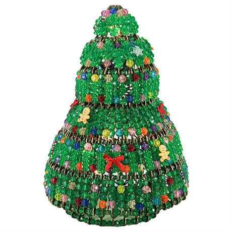 Vintage Beaded Safety Pin Lighted 12" Christmas Tree