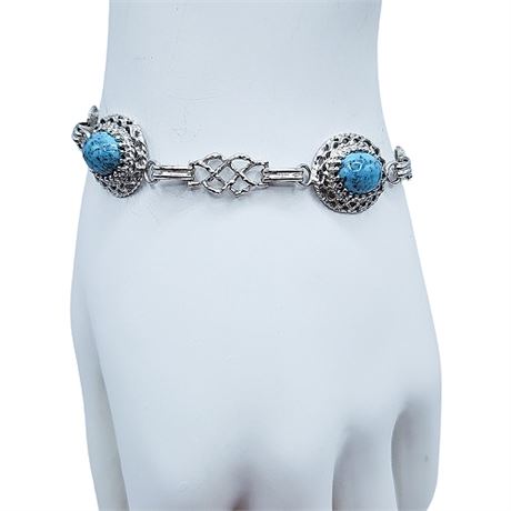 Unsigned Sterling Silver Faux Turquoise Bracelet