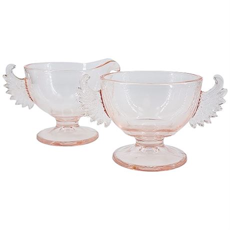 Vintage Westmoreland Pink Depression Glass "Wing" Cream & Sugar