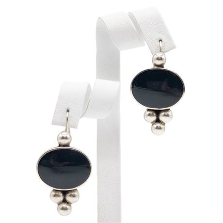 TAXCO Mexico Large Sterling Silver Green Onyx Earrings