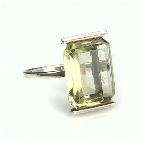 Vintage Mexico Lemon Yellow Glass Sterling Silver Ring