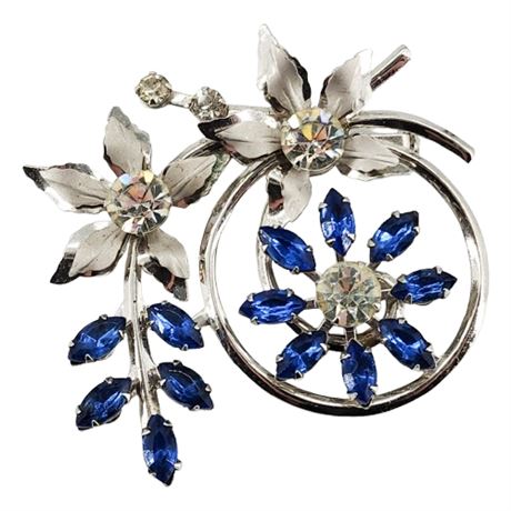 Vintage JEWELS BY JENAY Prong Set Rhinestone Floral Brooch
