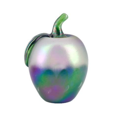 Vintage Iridescent Glass Apple Paperweight Made and Signed by Joe St. Clair