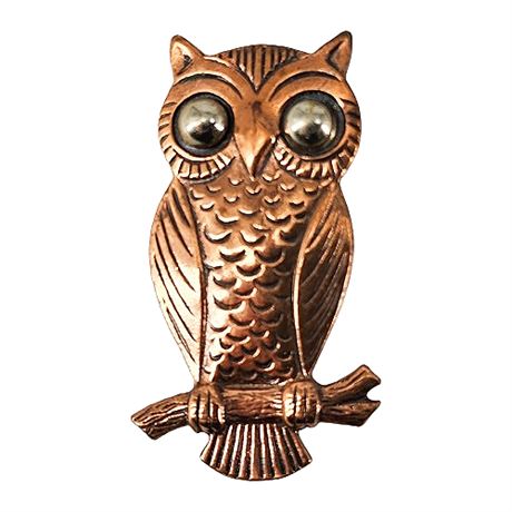 Signed Bell Copper Wise Owl Brooch