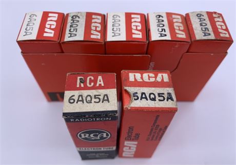 7 NOS RCA 6AQ5A Electron Tubes with Boxes & 1 Sleeve