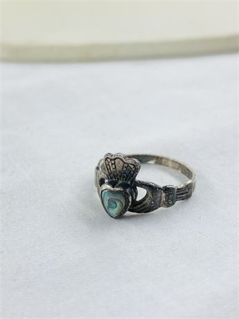 Vtg Abalone Claddagh Sterling Ring Size 5.75