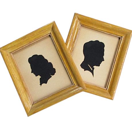 Vintage Framed Profile Silhouettes ~ Man & Woman Couple Portrait