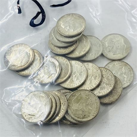 25 Mostly BU 1940’s and 50’s Dimes