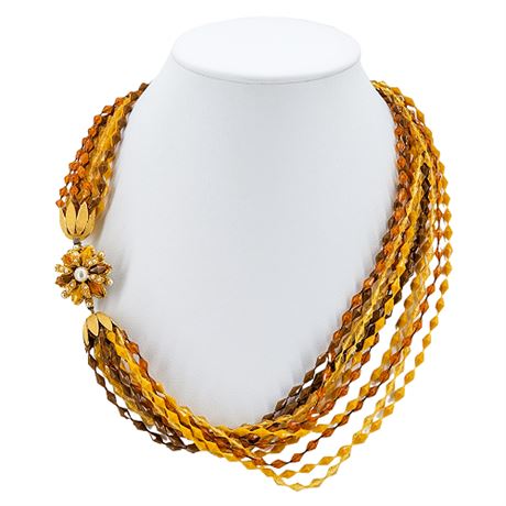 Vintage SELINI Multi-Strand Plastic Necklace w/ Decorative Clasp