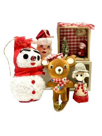 Vtg Mixed Lot of Ornaments - Snowman, Santa, Teddy Bear, Mouse and Diorama