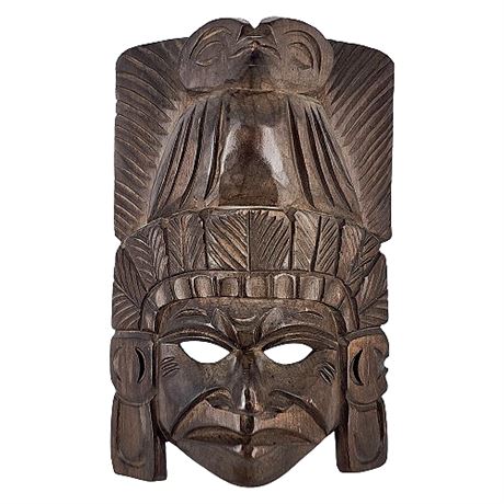 Vintage Hand Carved Aztec/Mayan Wood Mask