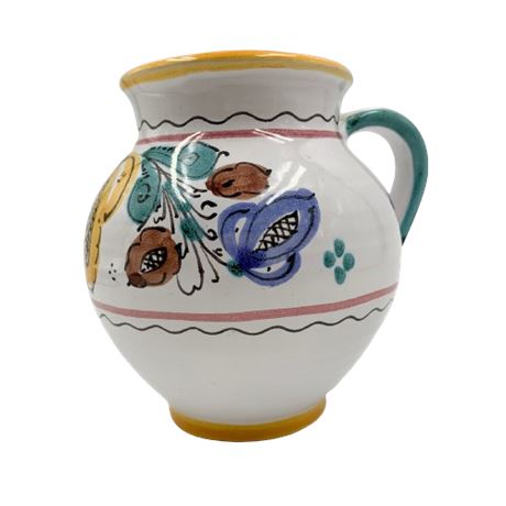 Hand-Painted Floral Pottery Pitcher