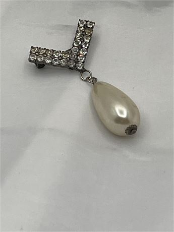 Art deco faux pearl rhinestones statement brooch