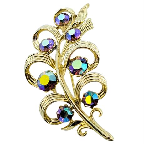 Vintage Lisner Aurora Borealis Leaf Brooch