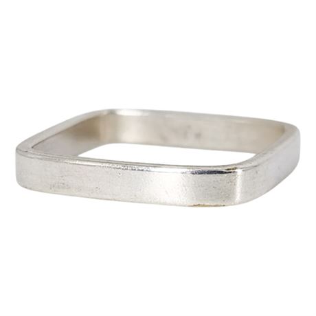 Silver Tone Minimalist Square Ring, Sz 4