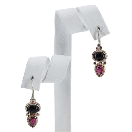 Vintage Sterling Silver Genuine Garnet Earrings