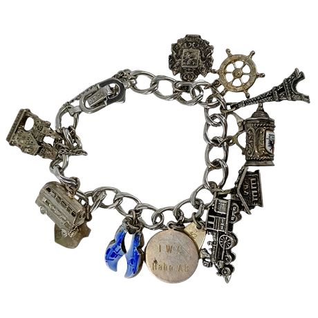 Vintage Charm Bracelet, Some Silver Charms Stamped 800 and 925