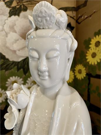 Large 21” MCM Blanc de Chine Chinese Goddess Porcelain Statue, Hong Kong