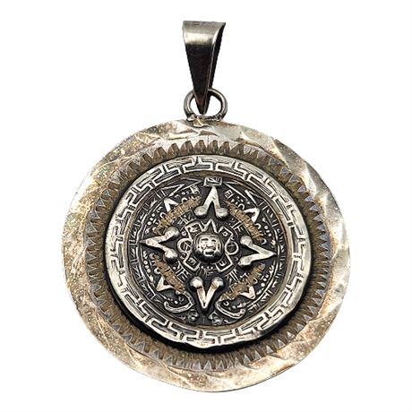 Vintage Taxco Mexico Signed Sterling Silver Aztec/Mayan Pendant
