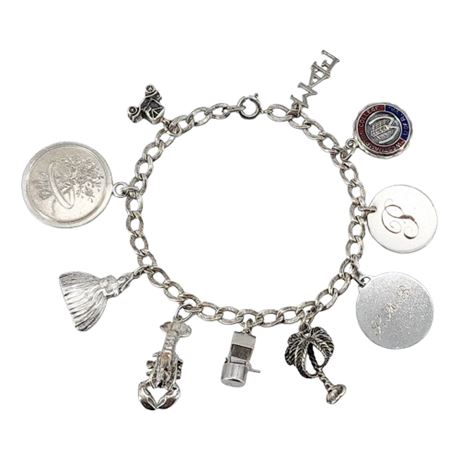 Vintage Sterling Silver Charm Bracelet w/ Mostly Sterling Charms
