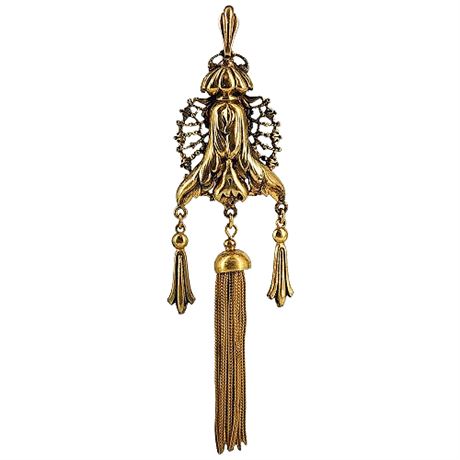 Vintage Victorian Revival Gold Tone Tassel Pendant