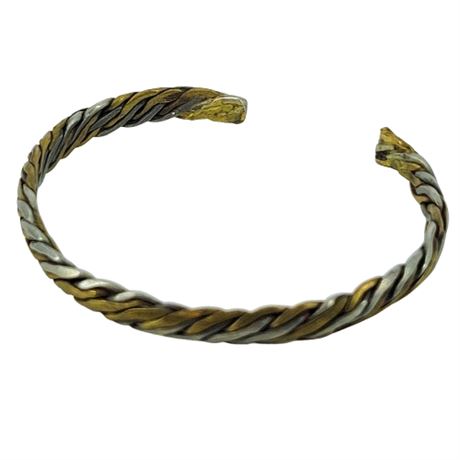 Vintage Silver and Bronze Tone Twisted Cuff Bracelet