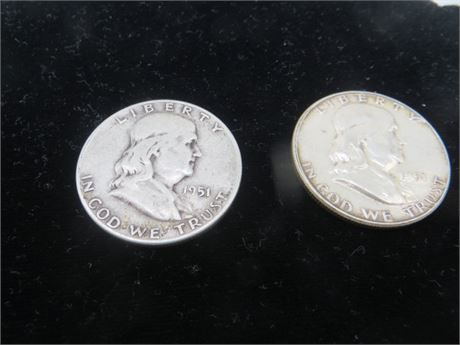 Two 1951 Ben Franklin Half Silver Dollars