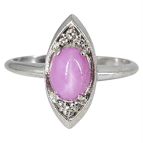 Vintage 14K White Gold Pink Star Sapphire & Diamond Ring, Sz 9
