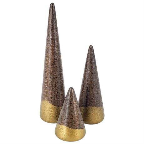 Three Piece Wooden Cone Ring Display Set