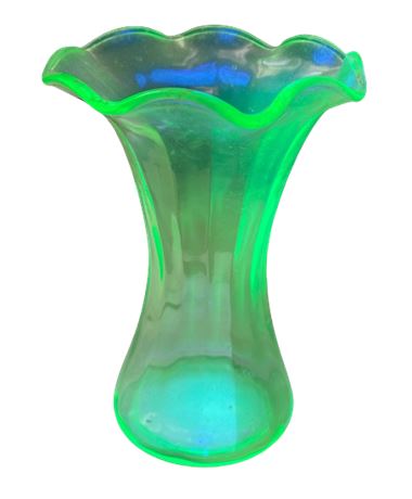 Ribbed Panel Scalloped Rim Uranium Glass Flower Vase