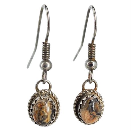 Signed Native American Sterling Silver Jasper Earrings