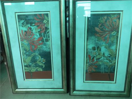 Pr. of Oriental Prints w/Gold Beaded Frame