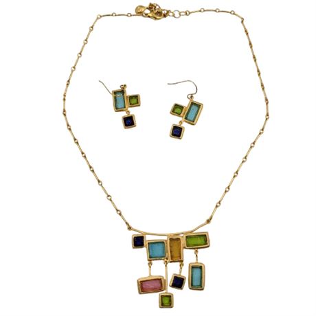 Signed Michael Vincent Michaud Mosaic Necklace and Earring Set