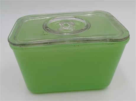 Vintage jadeite dish clear lid