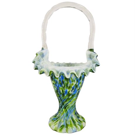 Vintage Fenton 1965 Vasa Murrhina Green Adventurine Basket