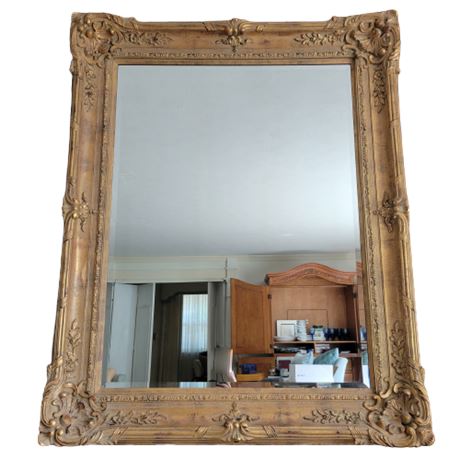 Large Beveled Mirror, Wood Frame, Rectangle, Ornate