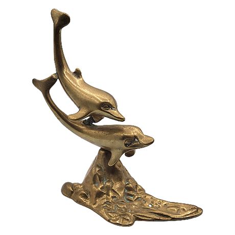 Mid-Century Brass 6" Double Dolphin Statue