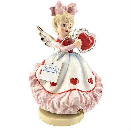 Vintage Schmid Valentine's Day Porcelain Angel w/ Heart Music Box