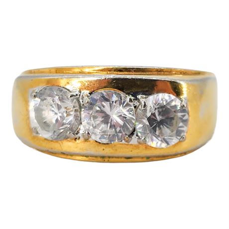 Vintage 18KT Gold Electroplated Triple CZ Men's Ring, Sz 10, Flawed