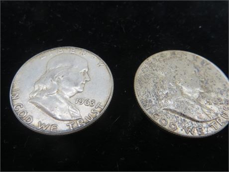 Two 1963 Ben Franklin Half Silver Dollars